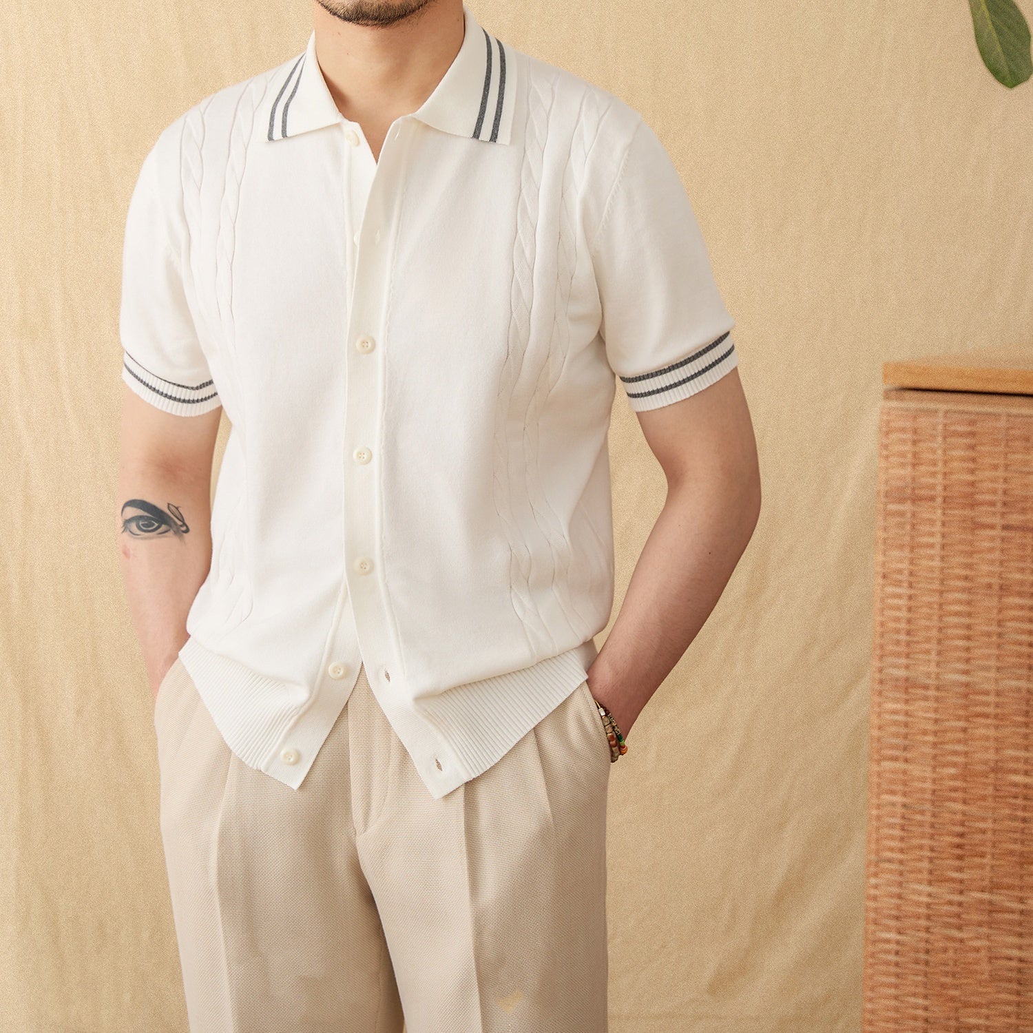 Cotton Leisure Knitted Short-sleeved Lapel Polo Shirt