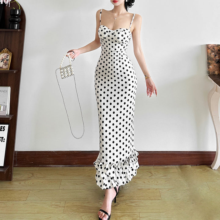 Women's Polka Dot Brace Waist Slim Fit Dress