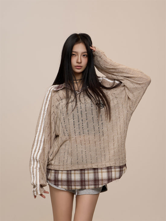 Hollow-out Fake Two-piece Long-sleeved Shirt
