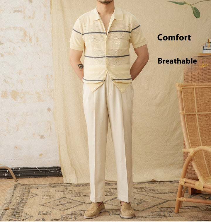 Lapel Casual Fashion Cotton Linen Short Sleeve Knitted Cardigan