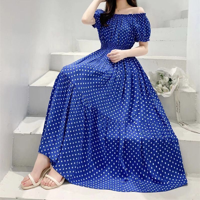 Cotton Silk Floral Korean Style Ladies Elegant Slim-fit Dress