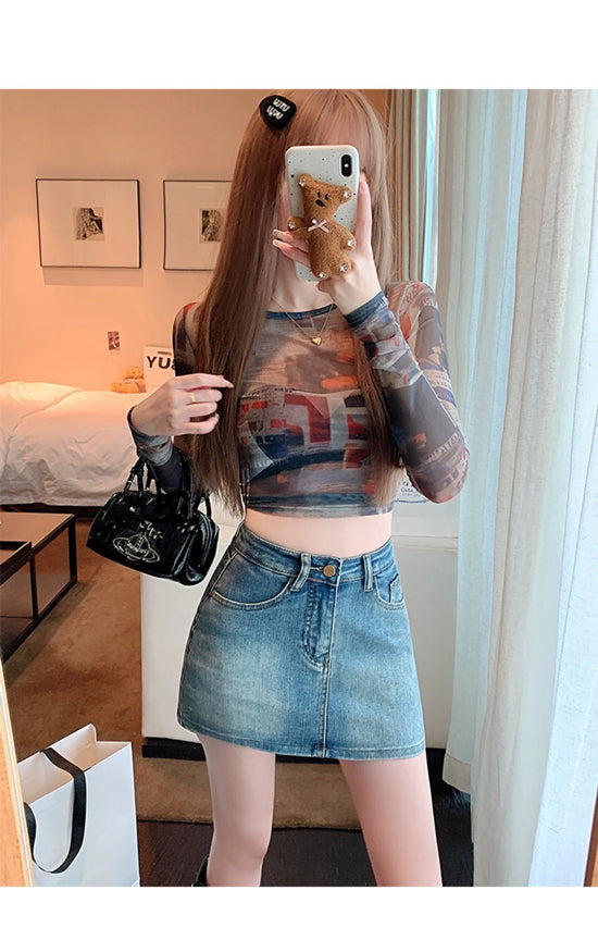 Retro Denim High Waist Hip Skirt