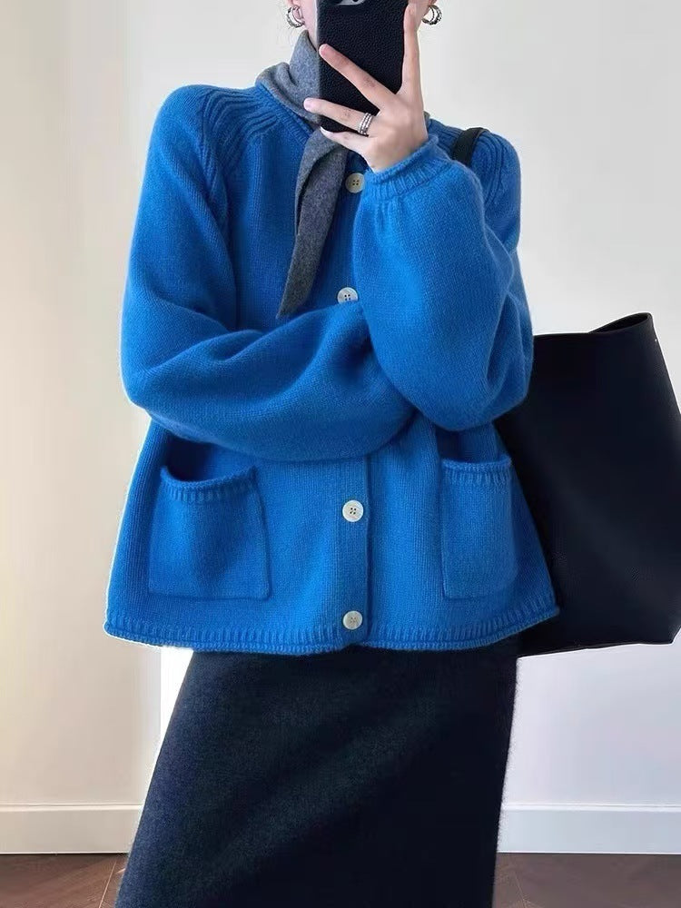 Klein Blue Knitted Cardigan Sweater Coat For Women Early