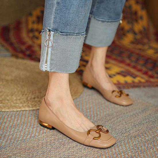 Pumps Low Heel Wanwan Lei Style Shallow Mouth Metal Flat Shoes