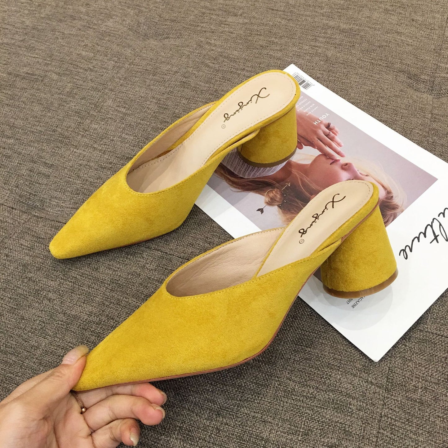 Fashion Baotou Half Drag Thick Heel Single Shoes