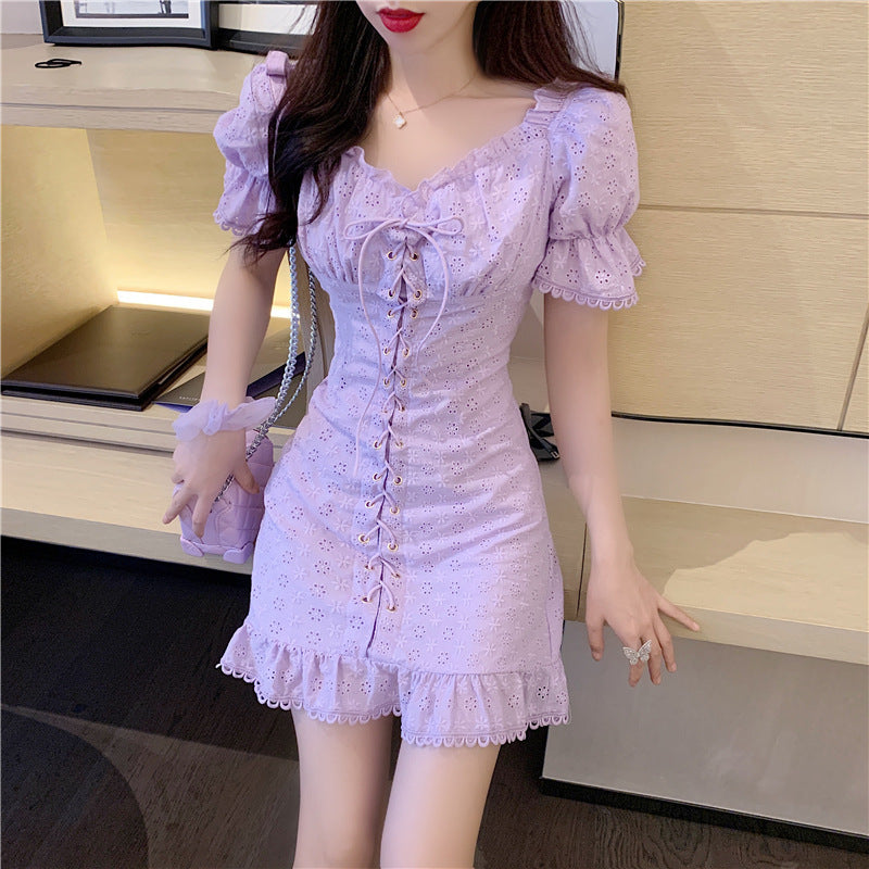 Retro Dress Summer Jacquard Embroidery Waist Was Thin