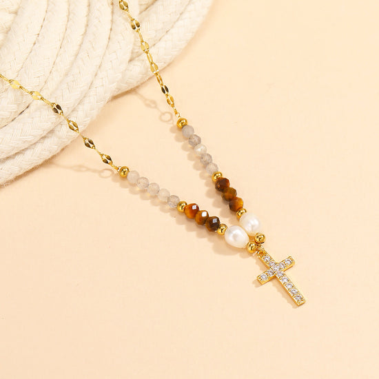 American Ins Niche Design Beaded Cross Clavicle Chain