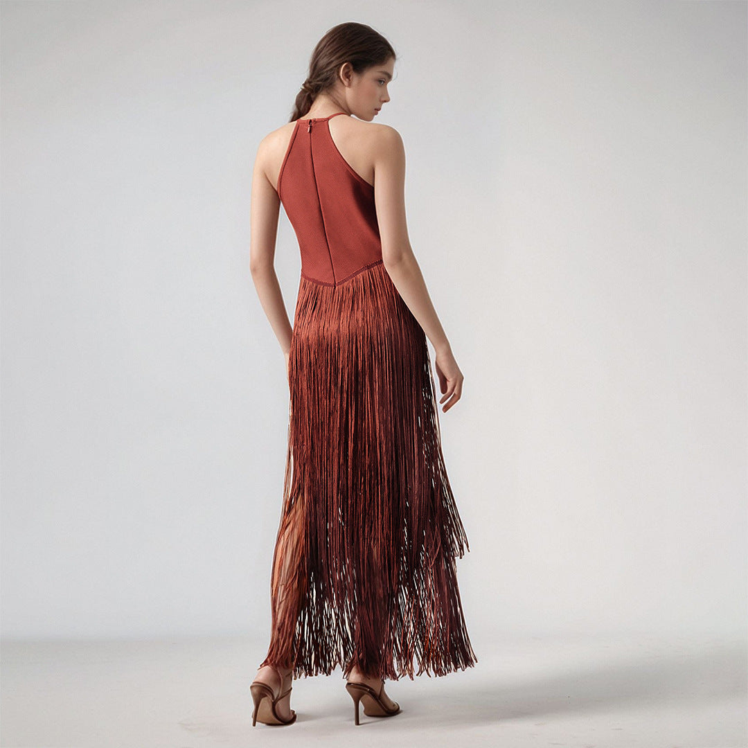 Tassel Sleeveless Waist Bandage One-piece Dress