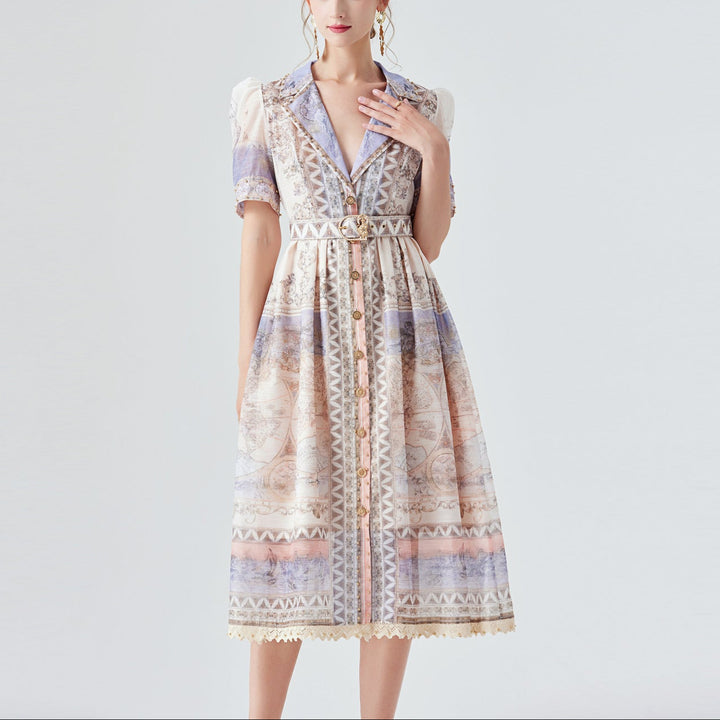 Australian Luxury High Version Stitching Lace Heavy Industry Beads Midi Dress