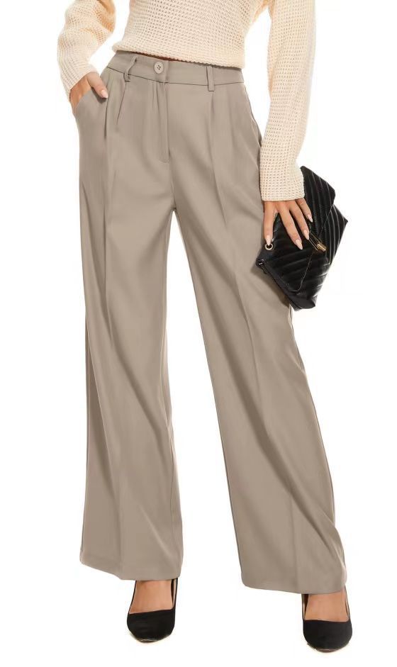 Commuter Drooping Slimming High Waist Pure Color Wide-leg Pants Casual Suit Pants