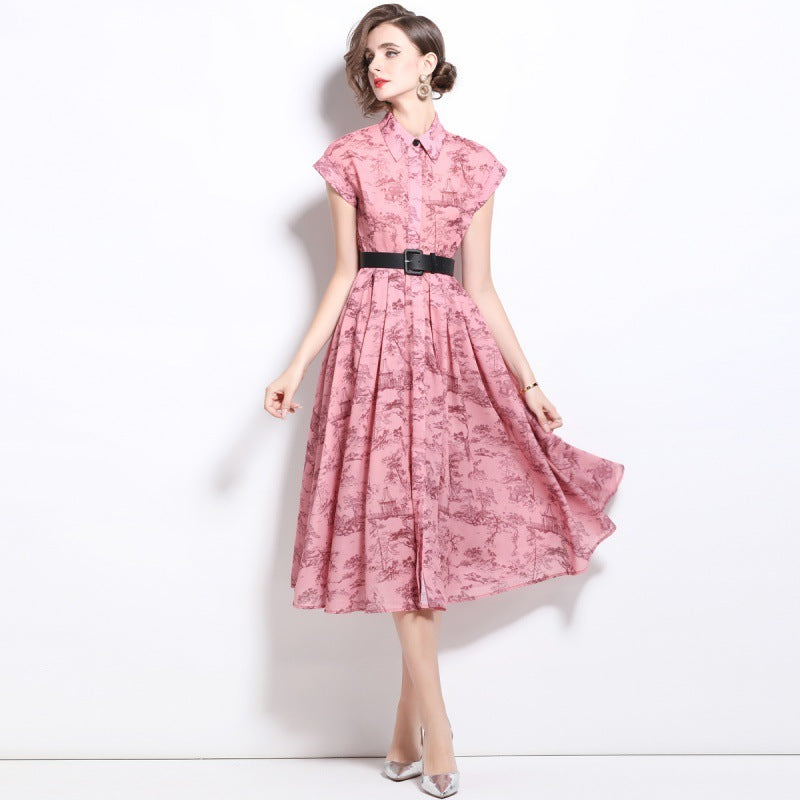 Women's Polo Collar Shirt Printed Short Sleeve Dress