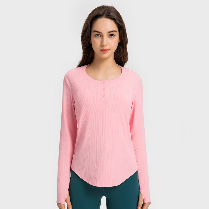 New Vertical Bar Thread 20 Loose Sports Long Sleeve Women's Fashion Casual Fitness Yoga Wear
