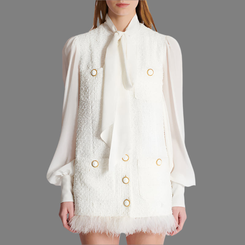 Fashion Women's Chiffon Stitching Tweed Dress