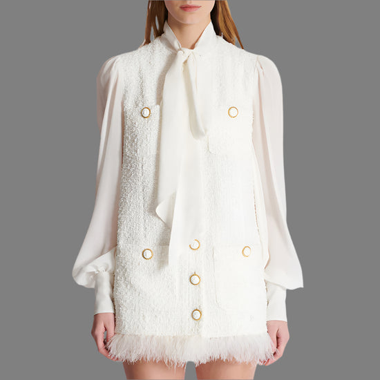 Fashion Women's Chiffon Stitching Tweed Dress