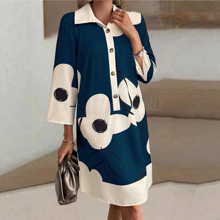 Autumn Half-sleeve Printed Loose And Elegant Shirt Dress