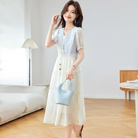 Fake Two Pieces Pullover Fashionable Dress Women