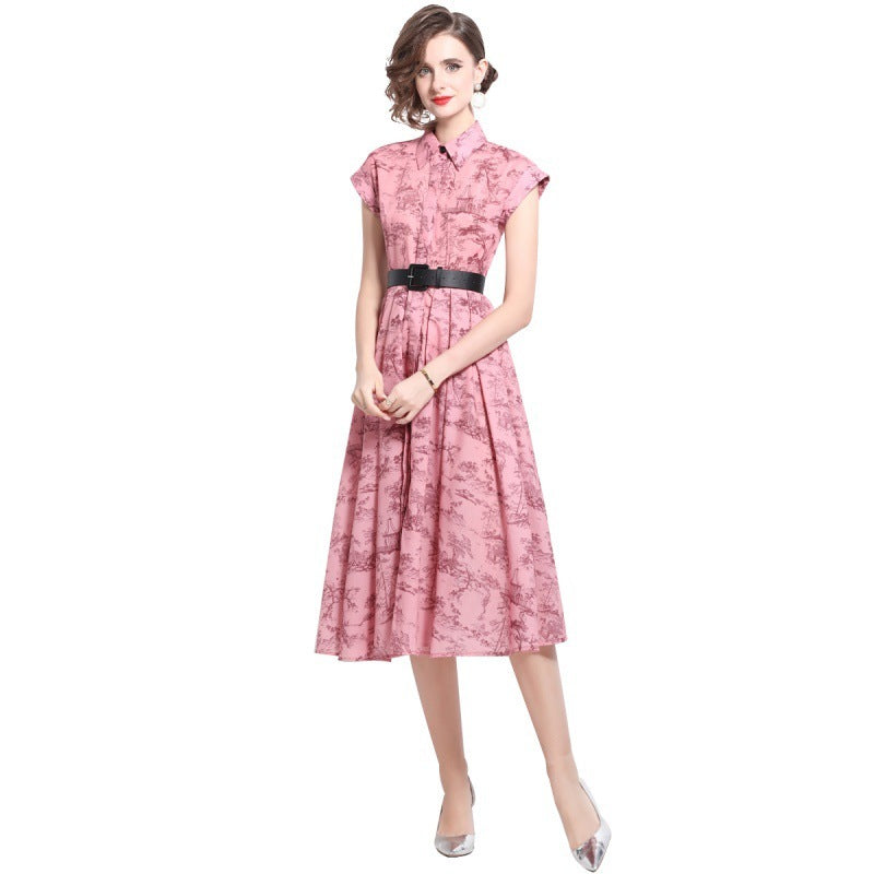 Women's Polo Collar Shirt Printed Short Sleeve Dress