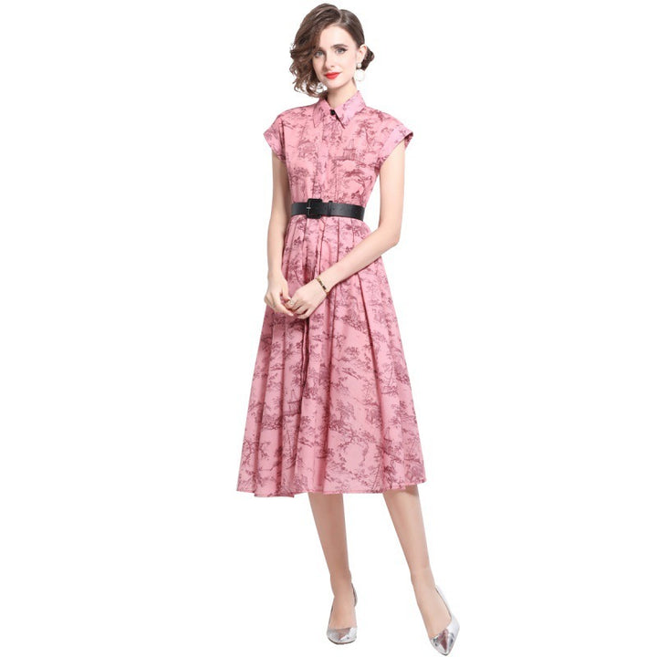 Women's Polo Collar Shirt Printed Short Sleeve Dress