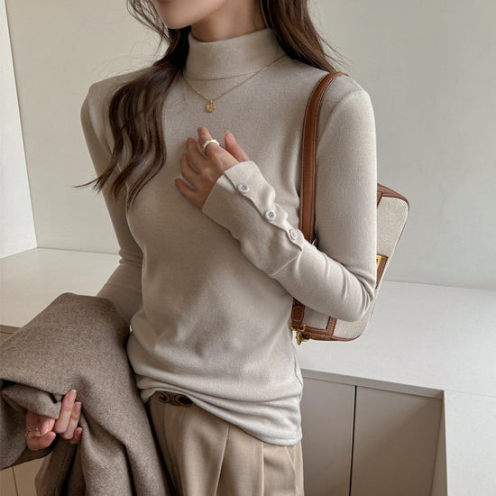Women's Fashion Semi-high Neck Long Sleeve Base Shirt