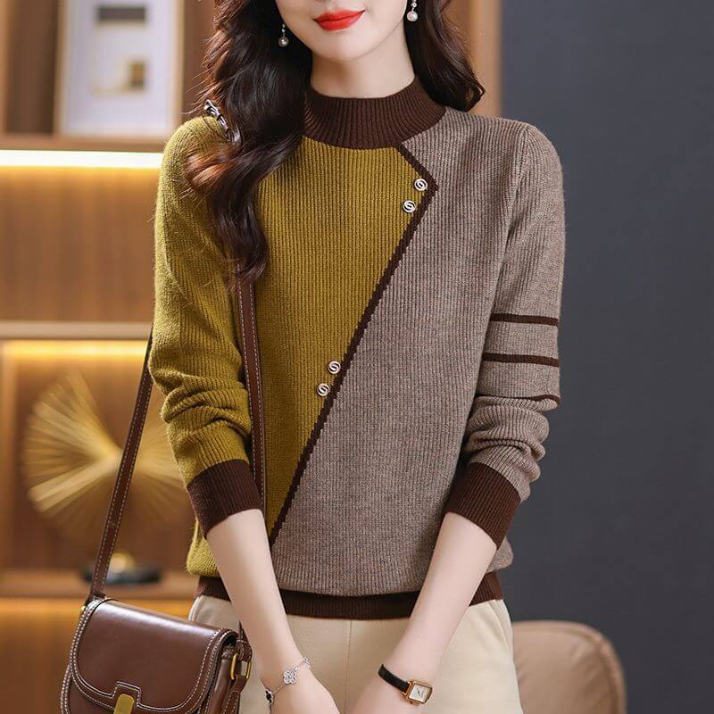 Fashion All-matching Mock Neck Sweater Women - Product information: Color: Angora red, orange, beige, yellow, camel Size: S,M,L,XL Version: Loose Style type: temperament commute Style: pullover Main fabric composition: Polyester Wearing style: pullover No