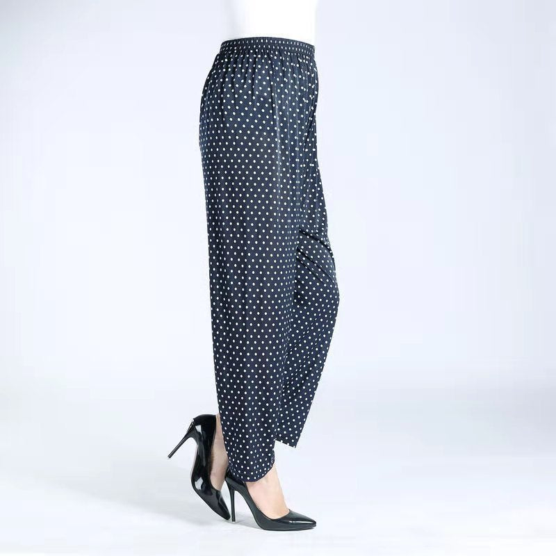 Ice Silk Wide-leg Pants Middle-aged And Elderly Loose Flower Pants