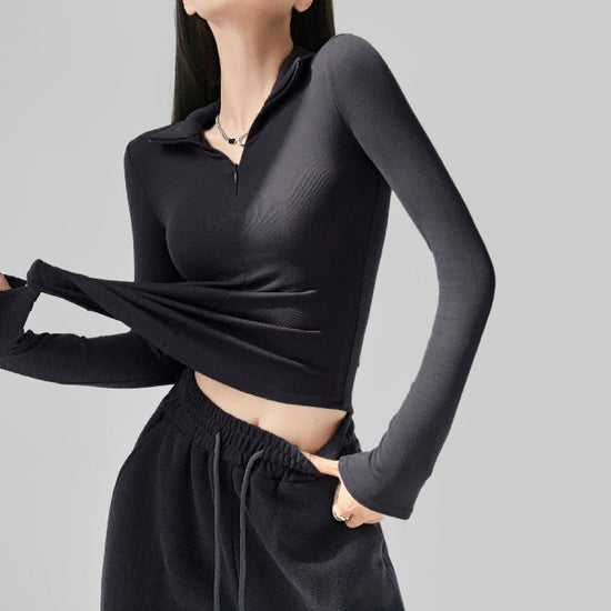 Women's Fashionable All-match Stretch Tight Lapel Long Sleeve