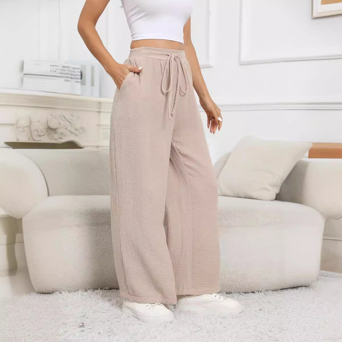 New Casual Loose Pockets Cotton And Linen Casual Pants