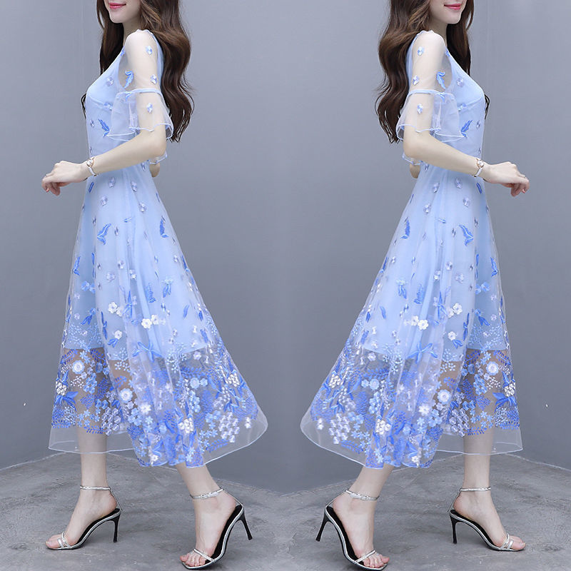 Women's Printed Ruffle Sleeve Mid-length Dress