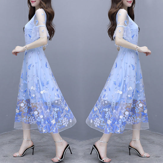 Women's Printed Ruffle Sleeve Mid-length Dress