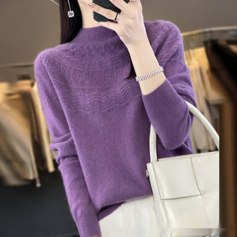 Half Turtleneck Slimming Wool Knitted Bottoming Shirt - Product information: Color: Raw Velvet Rice, purple velvet camel, warm white, light pink, fruit Green, Lake Blue, West purple, raspberry color, forest green, Size: s,M,L,XL,2XL Version: Regular Combi