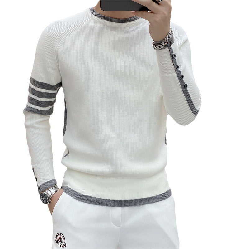 Simple All-match Round Neck Pullover Stripe Sweater Youth Fashion Trendy Long-sleeve Sweater Men