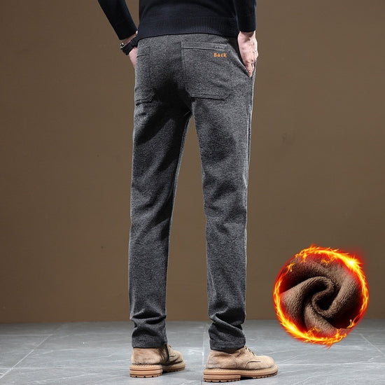 Slim Fit Straight Business Autumn And Winter Fleece-lined Thick Casual Pants Men