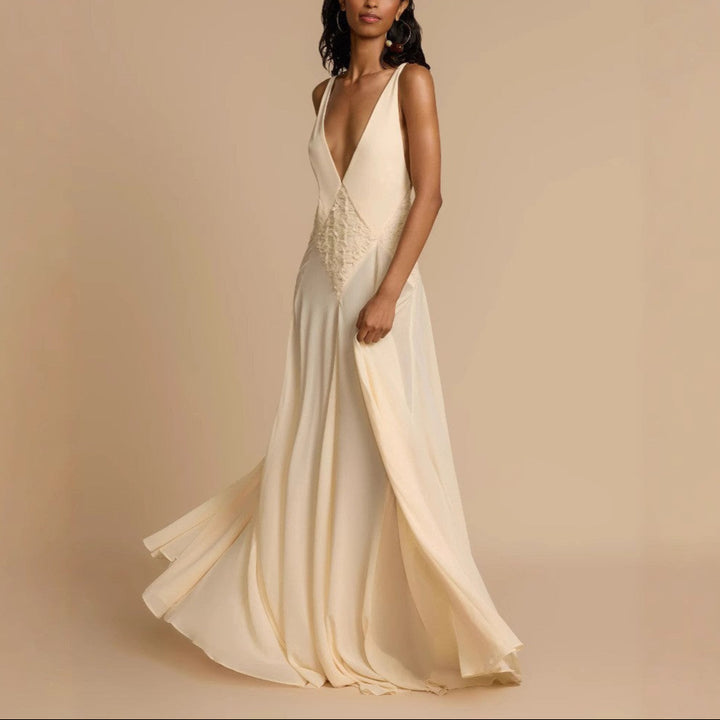Elegance Simplicity Hollow Out Stitching Lace Sling Color Dress