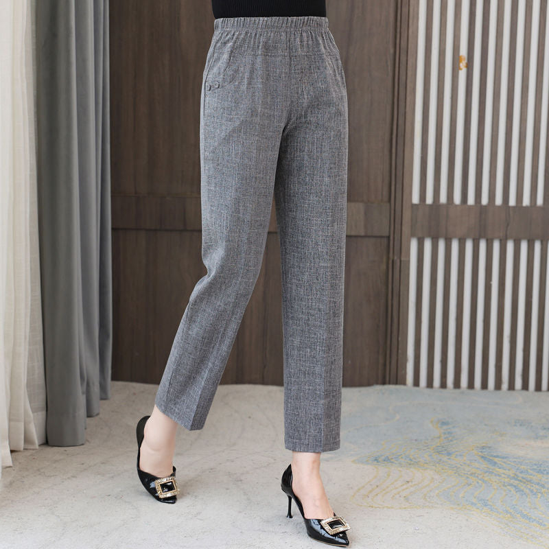 Pure Color Washed Cotton And Linen Cropped Pants