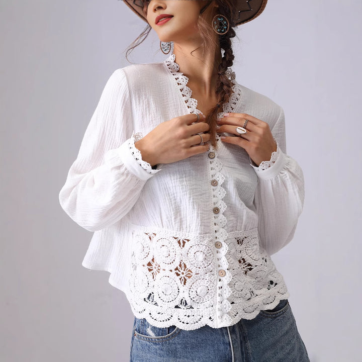Women's French Hollow Lace Loose Shirt