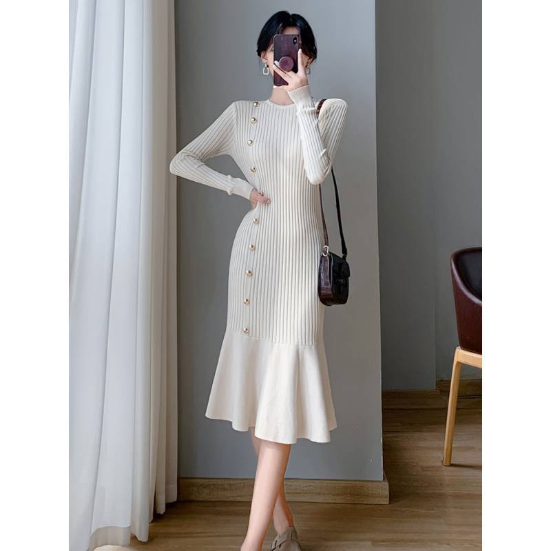 French Style Temperament Slim Fit Slimming High Waist Fishtail Sheath Dress Women