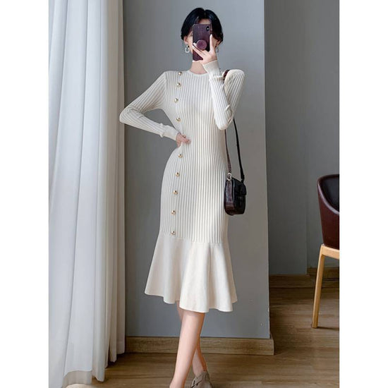 French Style Temperament Slim Fit Slimming High Waist Fishtail Sheath Dress Women