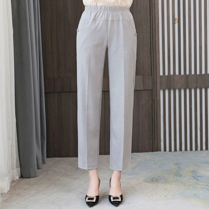 Pure Color Washed Cotton And Linen Cropped Pants