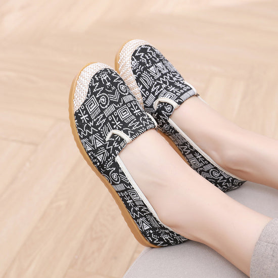 Cloth Shoes Women's Flat Heel Ethnic Style Shallow Mouth