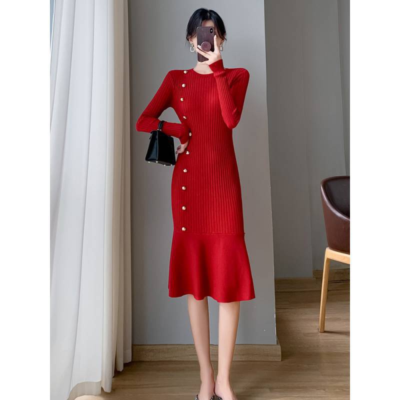 French Style Temperament Slim Fit Slimming High Waist Fishtail Sheath Dress Women