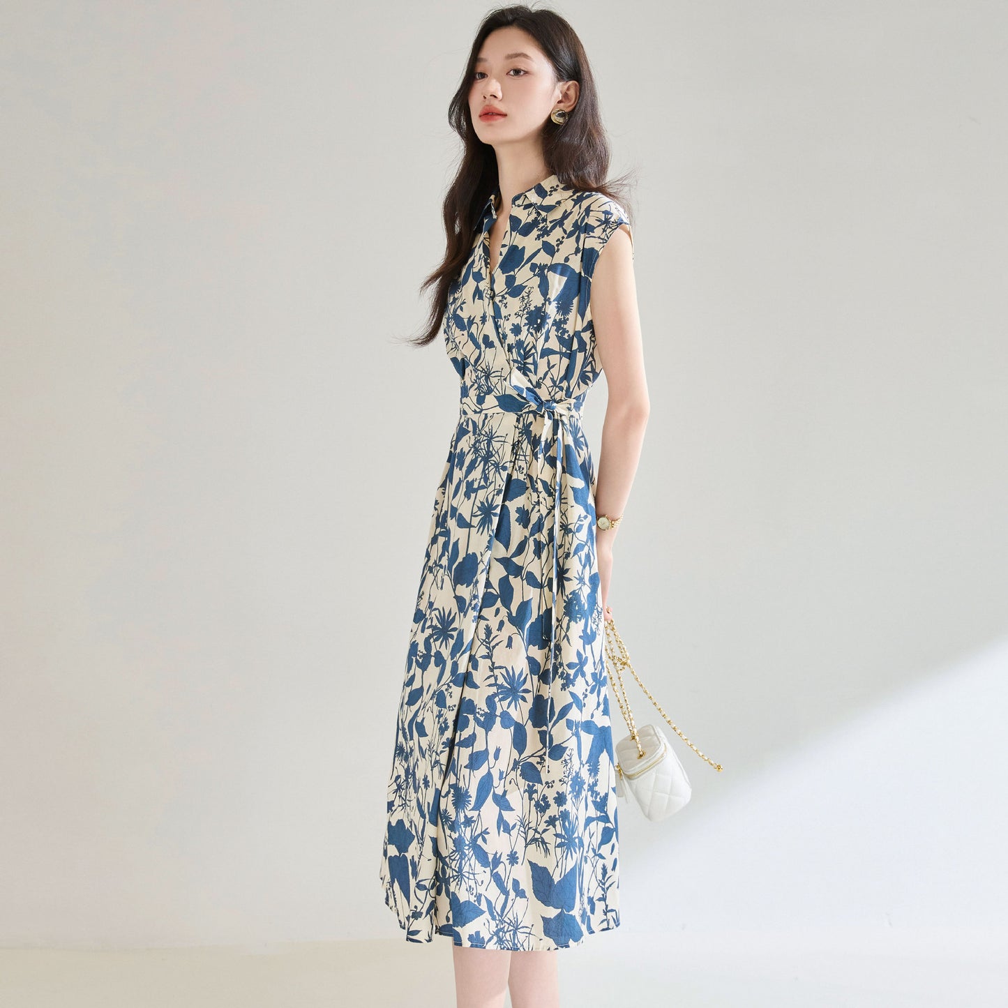 Women's Blue And White Printing Temperament Dress