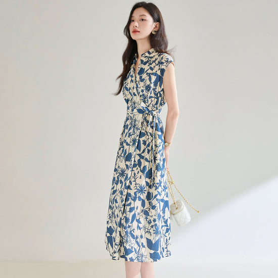 Women's Blue And White Printing Temperament Dress