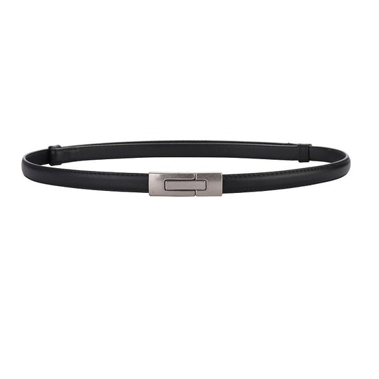 Women's Leather Thin Belt First Layer Cow Leather Button