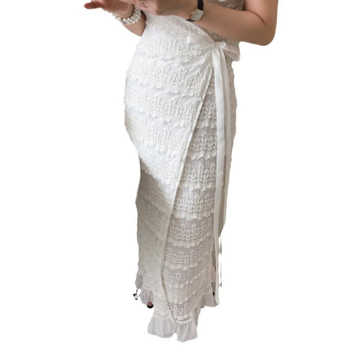 One-piece Lace Crochet Flying Sleeves Dress Female Summer Elegance V-neck