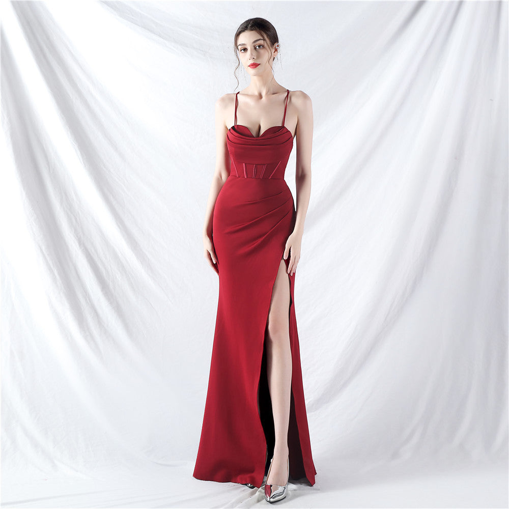 Female Solid Color High-end Camisole Evening Dress