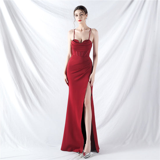 Female Solid Color High-end Camisole Evening Dress