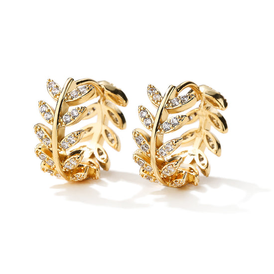 South Korea Niche Design Micro Inlaid Zircon Leaf-shaped Earring