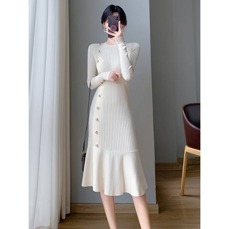 French Style Temperament Slim Fit Slimming High Waist Fishtail Sheath Dress Women