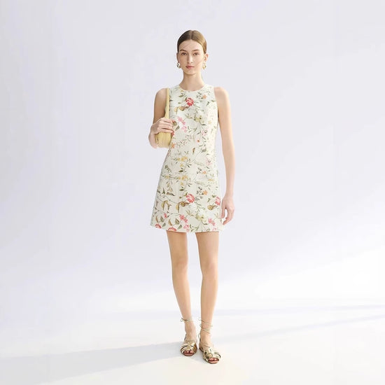 Sleeveless French Jacquard Texture Round Neck Dress Women