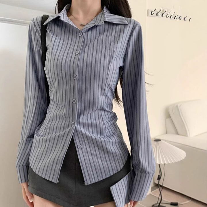 Blue With Long Sleeves Striped Shirt